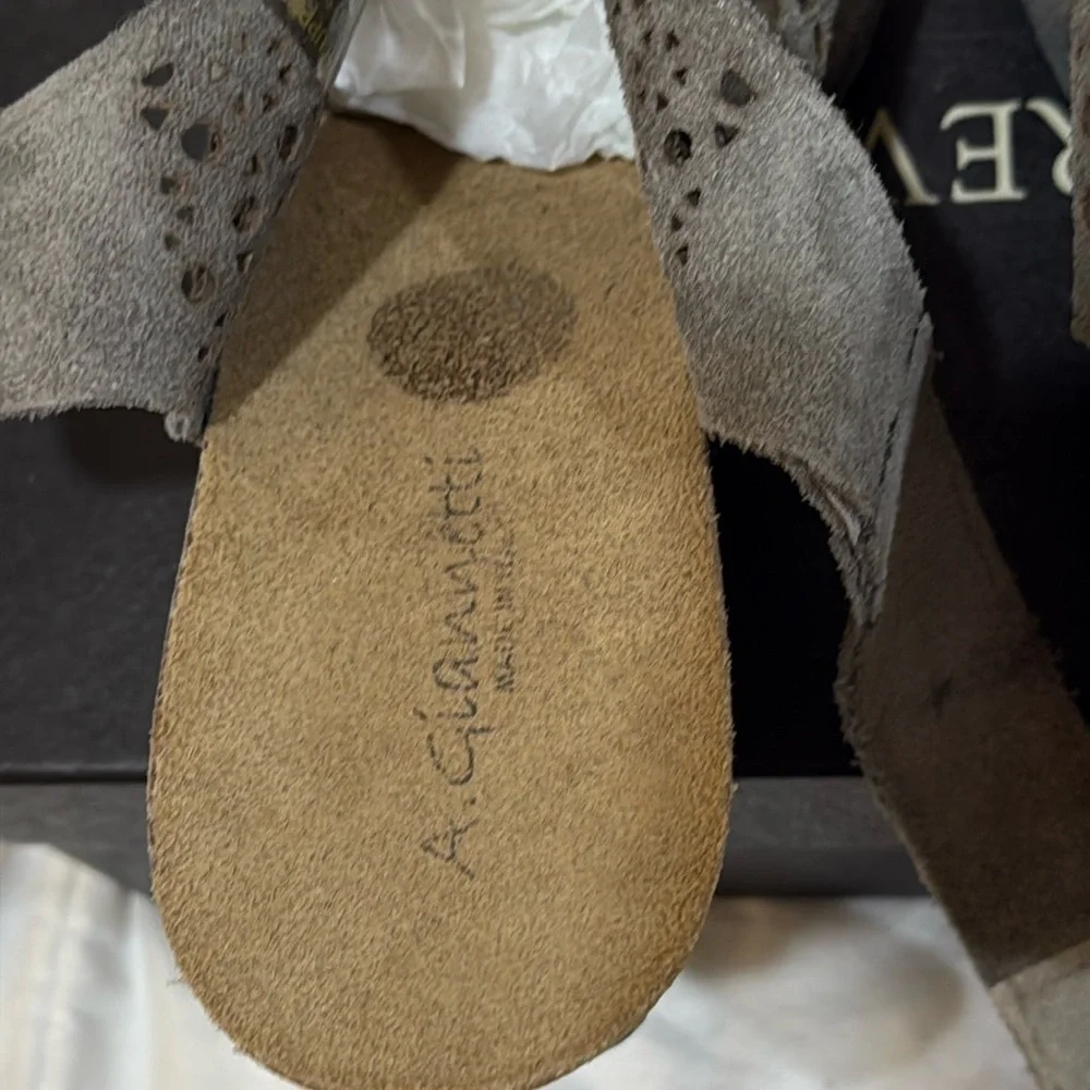 A. Giannetti | Suede Velcro Strap Cork Wedge Sandals | Size 9 Made in Italy